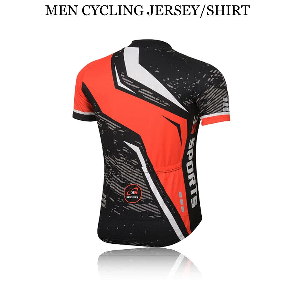 3S SPORTS Men's Cycling Jersey Short Sleeves Mountain Bike Shirt MTB Full Zipper Top Slim Fit T-Shirt with Reflectors and Back Pockets for Biking Racing