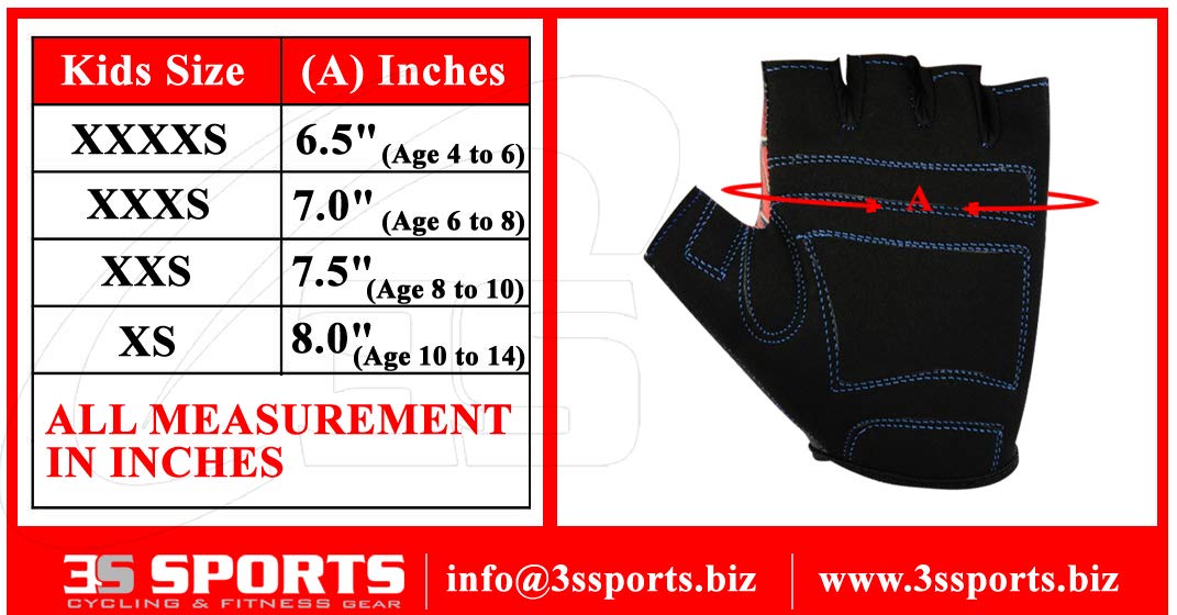 3S Sports Children's Boy's Girl's Cycling Gloves Kids Padded Half Finger Glove Racing Bicycle BMX MTB Bike Sports Mitten