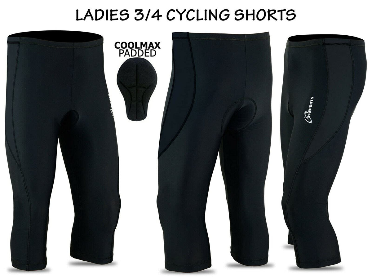 3S Sports Women's Cycling Tights 3/4 Cool Max Anti Bac Padded Shorts Leggings Sports Bicycle Pants for Ladies