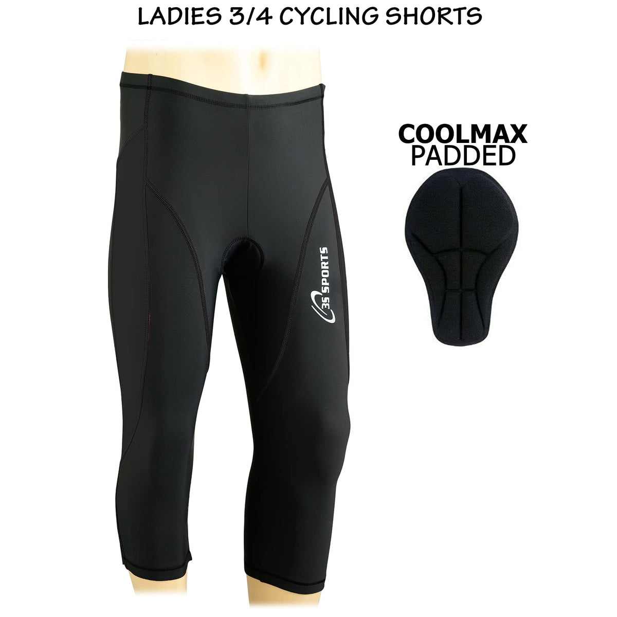 3S SPORTS Women's Cycling 3/4 Tights Padded Shorts Leggings Sportswear Bicycle Bottom Capris Pants for Exercise Bike Riding Running Gym Sports