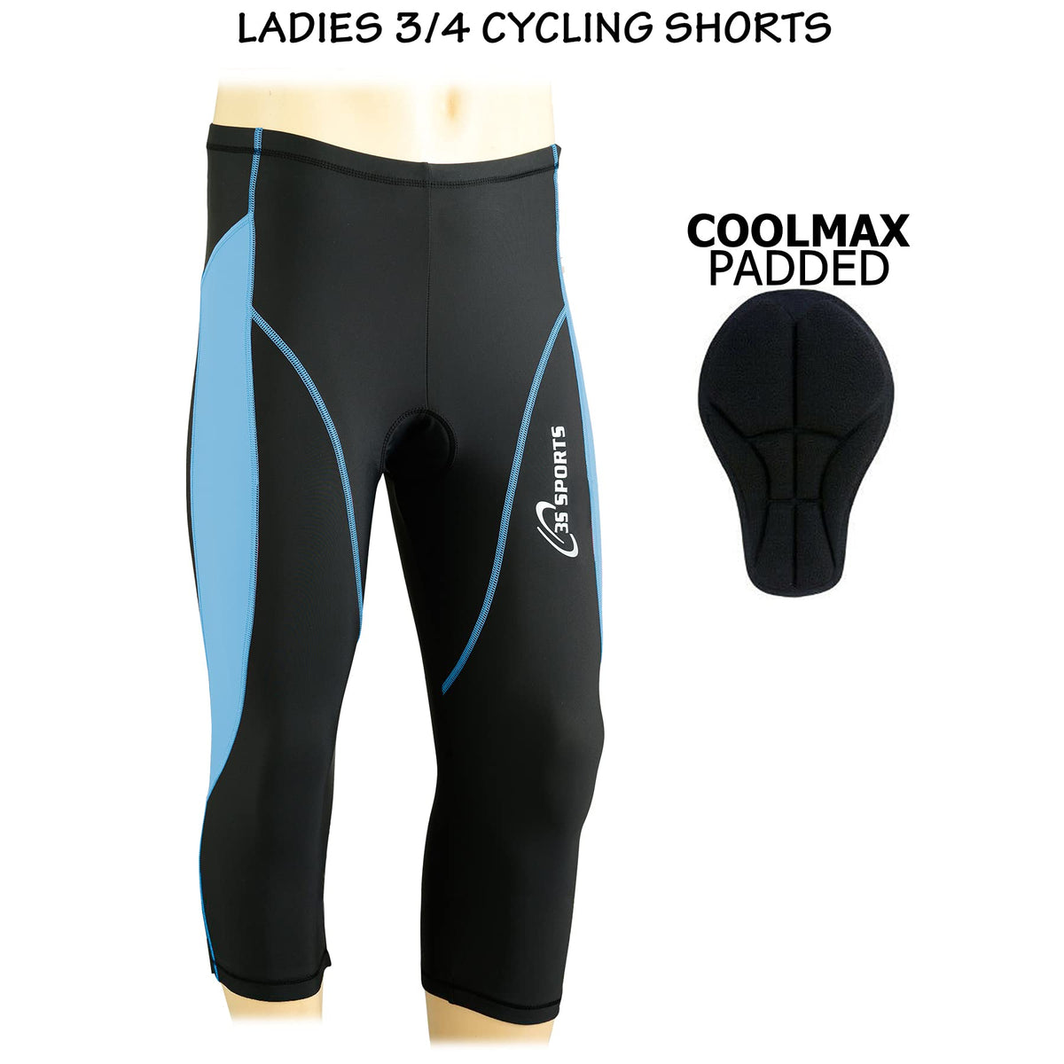 3S SPORTS Women's Cycling 3/4 Tights Padded Shorts Leggings Sportswear Bicycle Bottom Capris Pants for Exercise Bike Riding Running Gym Sports