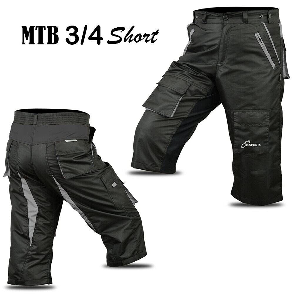3S Sports Unisex Cycling 3/4 Shorts Mountain MTB Bike Downhill Biking Running Short Pant with Multi Pockets
