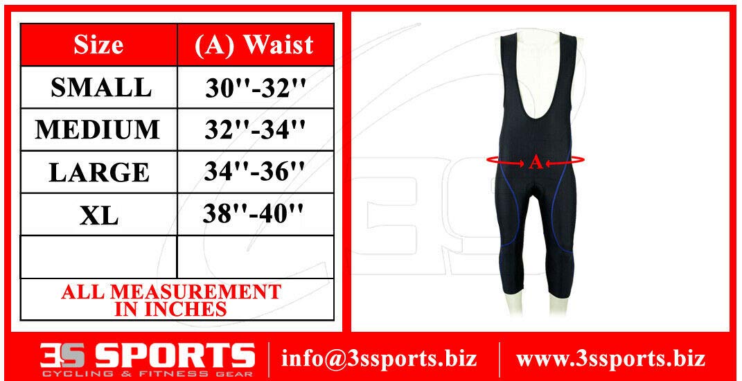 3S Sports Men's Cycling Bib Shorts Bike Tights Coolmax Padded 3/4 Bibs with Reflective Logo for Biking Sports Racing