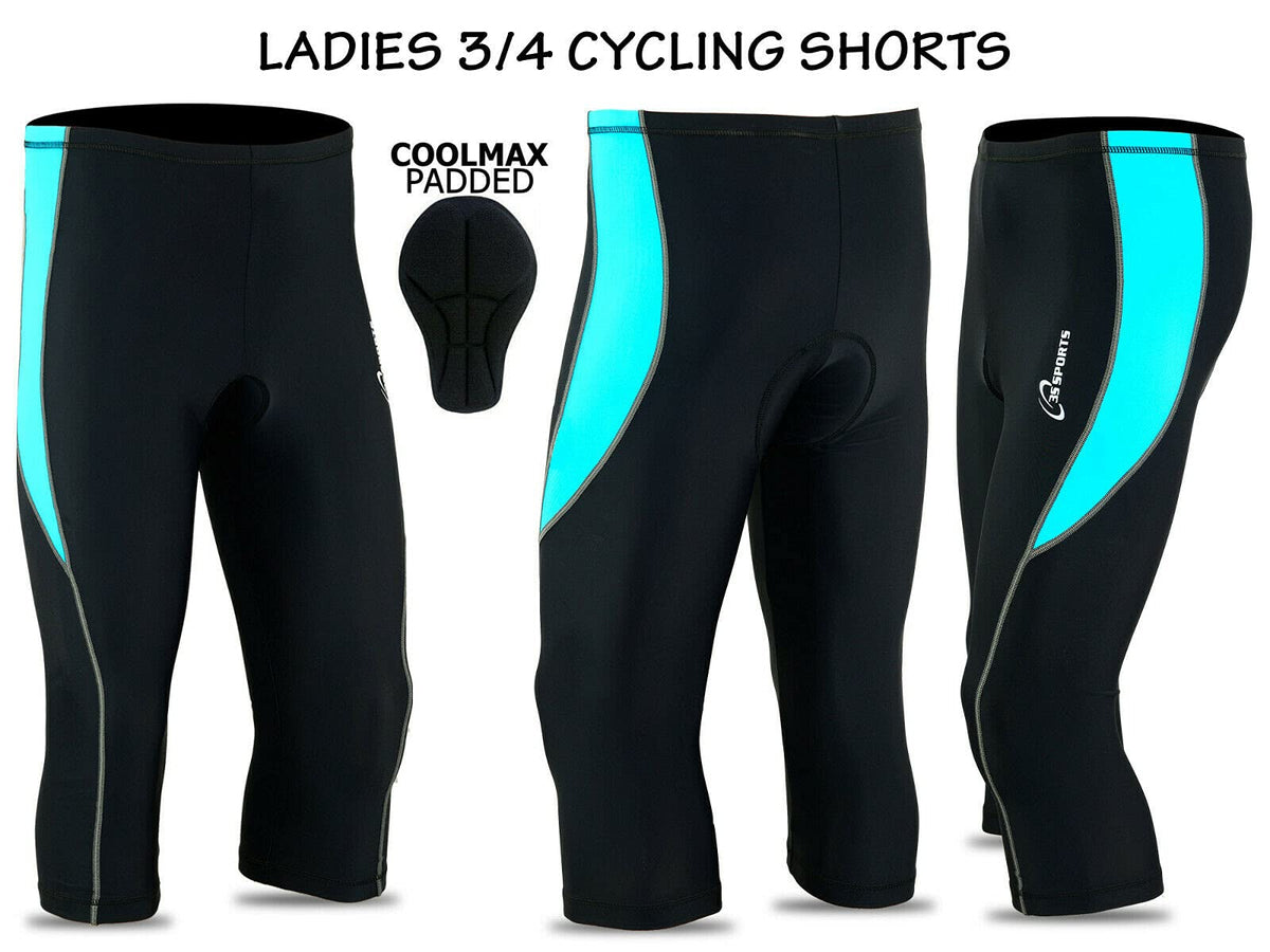 3S Sports Women's Cycling Tights 3/4 Cool Max Anti Bac Padded Shorts Leggings Sports Bicycle Pants for Ladies