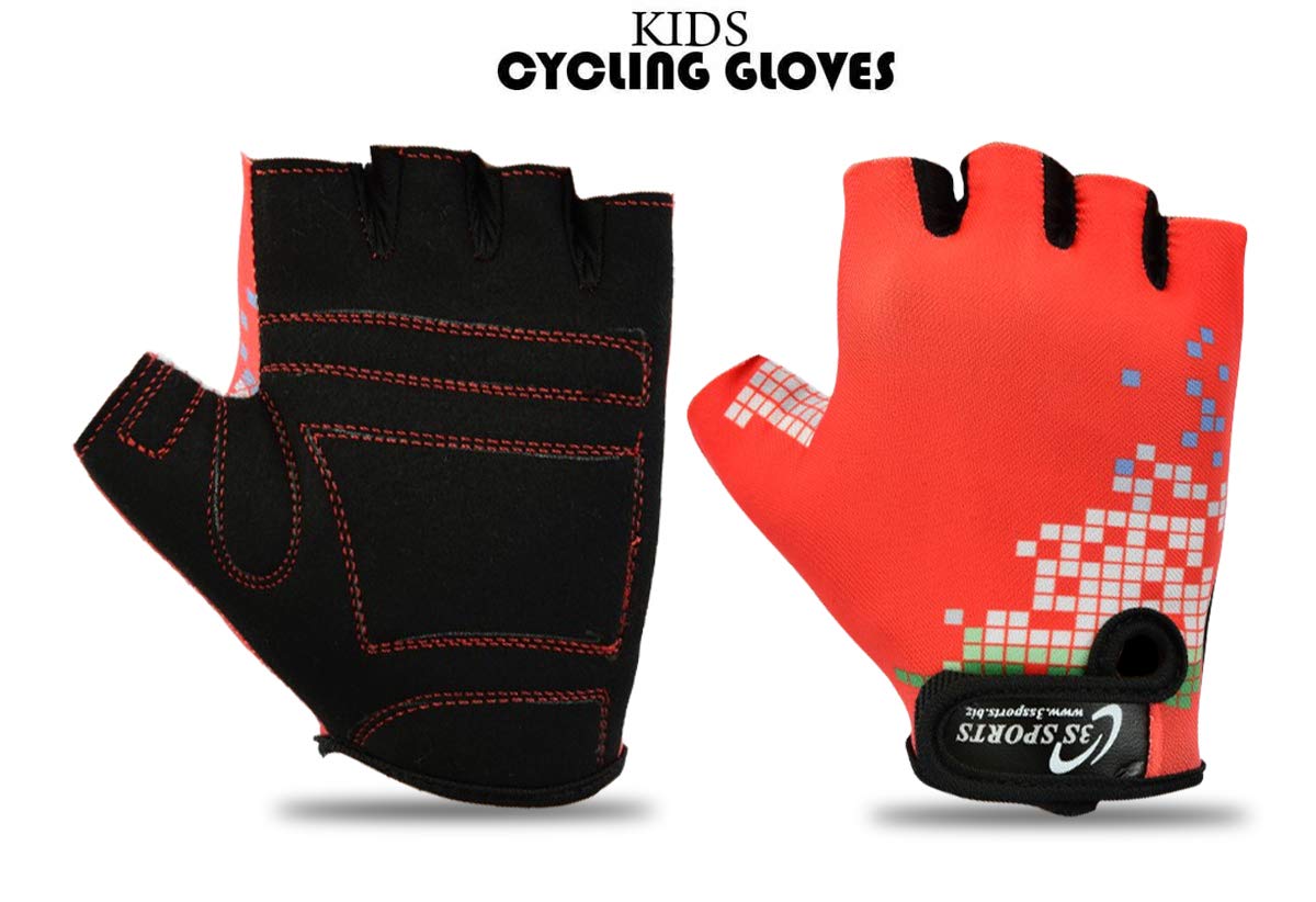 3S Sports Children's Boy's Girl's Cycling Gloves Kids Padded Half Finger Glove Racing Bicycle BMX MTB Bike Sports Mitten