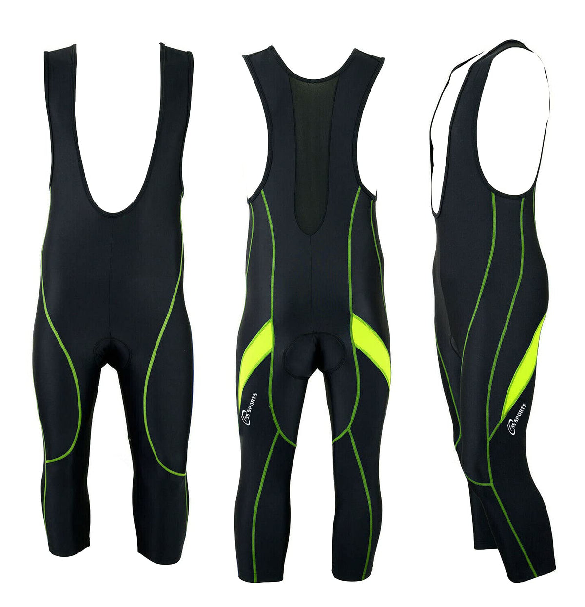 3S Sports Men's Cycling Bib Shorts Bike Tights Coolmax Padded 3/4 Bibs with Reflective Logo for Biking Sports Racing
