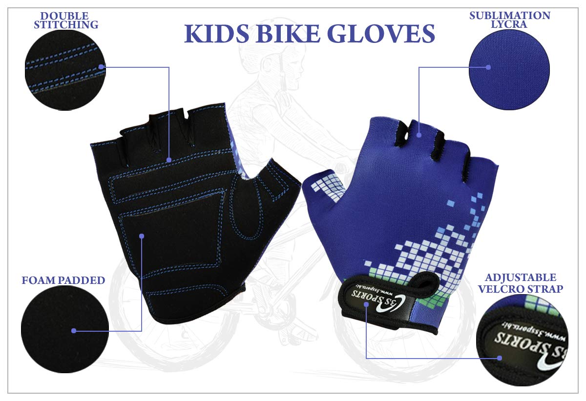 3S Sports Children's Boy's Girl's Cycling Gloves Kids Padded Half Finger Glove Racing Bicycle BMX MTB Bike Sports Mitten