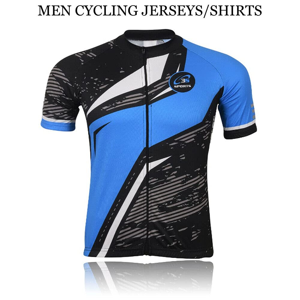 3S SPORTS Men's Cycling Jersey Short Sleeves Mountain Bike Shirt MTB Full Zipper Top Slim Fit T-Shirt with Reflectors and Back Pockets for Biking Racing