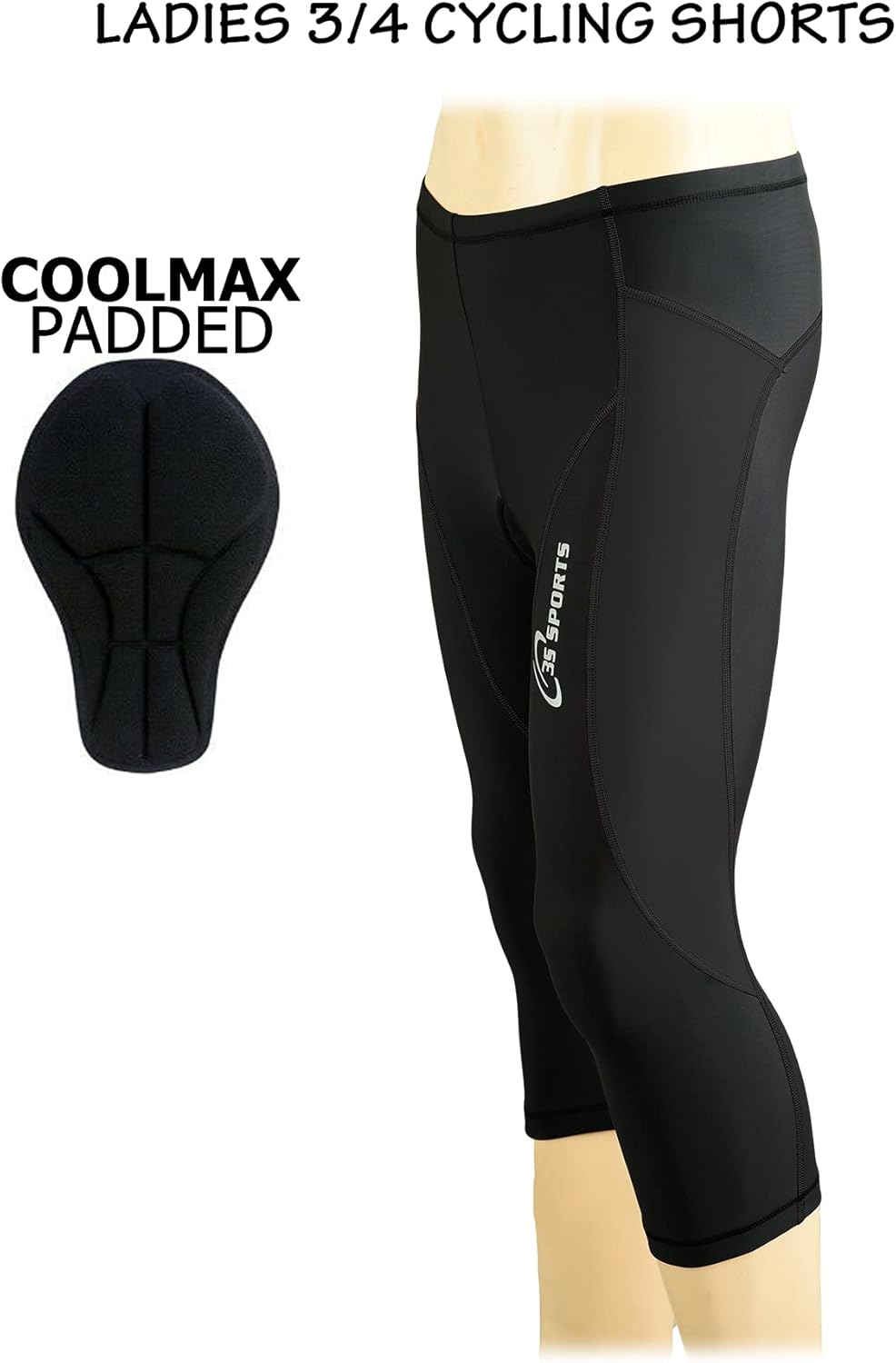3S SPORTS Women's Cycling 3/4 Tights Padded Shorts Leggings Sportswear Bicycle Bottom Capris Pants for Exercise Bike Riding Running Gym Sports