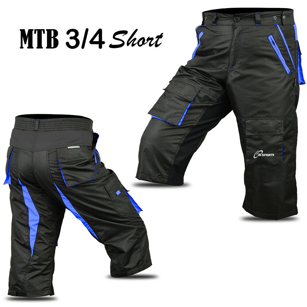 3S Sports Unisex Cycling 3/4 Shorts Mountain MTB Bike Downhill Biking Running Short Pant with Multi Pockets