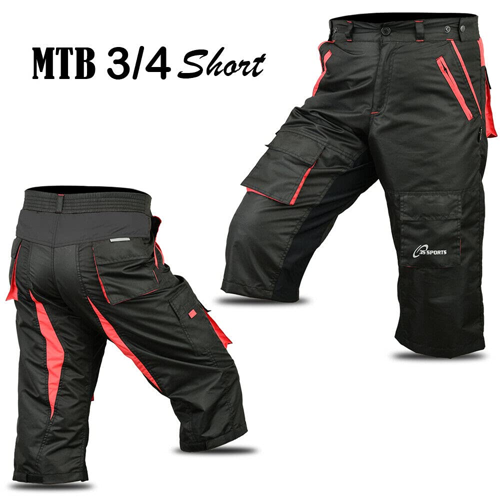 3S Sports Unisex Cycling 3/4 Shorts Mountain MTB Bike Downhill Biking Running Short Pant with Multi Pockets