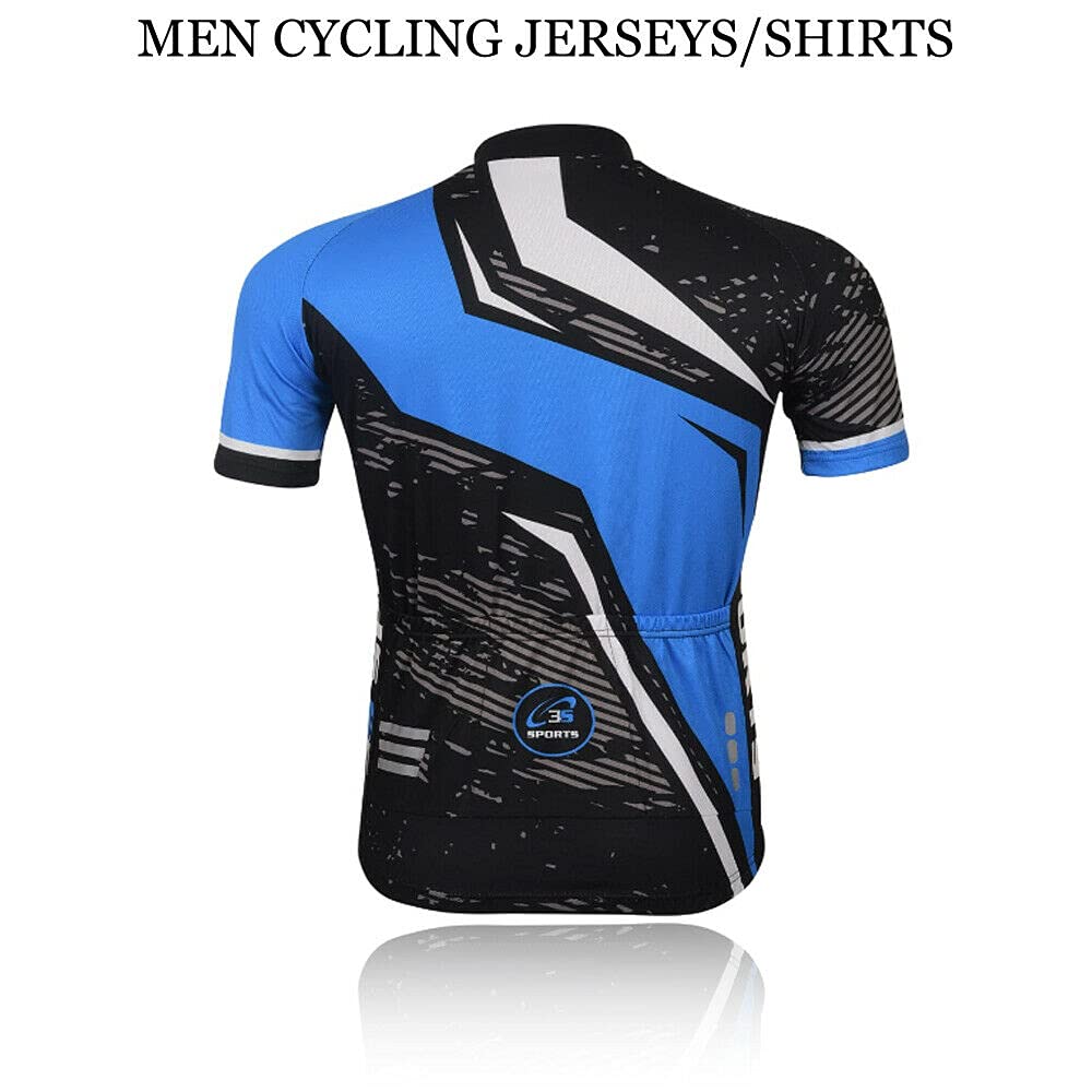 3S SPORTS Men's Cycling Jersey Short Sleeves Mountain Bike Shirt MTB Full Zipper Top Slim Fit T-Shirt with Reflectors and Back Pockets for Biking Racing