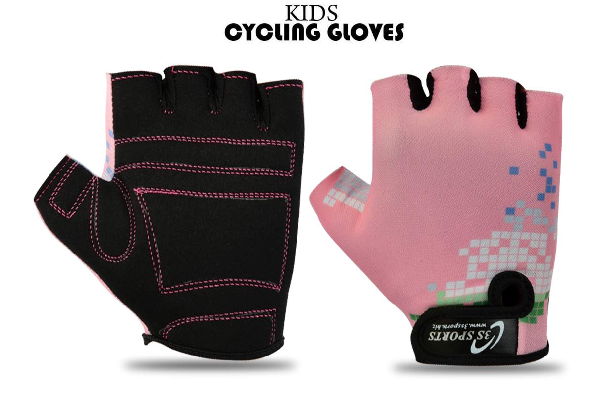 3S Sports Children's Boy's Girl's Cycling Gloves Kids Padded Half Finger Glove Racing Bicycle BMX MTB Bike Sports Mitten