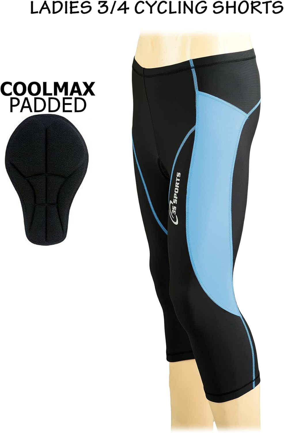 3S SPORTS Women's Cycling 3/4 Tights Padded Shorts Leggings Sportswear Bicycle Bottom Capris Pants for Exercise Bike Riding Running Gym Sports