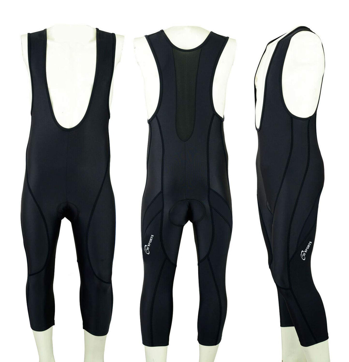 3S Sports Men's Cycling Bib Shorts Bike Tights Coolmax Padded 3/4 Bibs with Reflective Logo for Biking Sports Racing