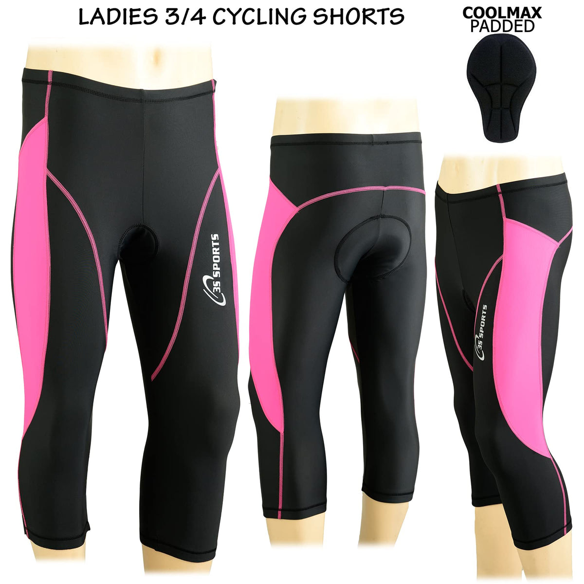 3S SPORTS Women's Cycling 3/4 Tights Padded Shorts Leggings Sportswear Bicycle Bottom Capris Pants for Exercise Bike Riding Running Gym Sports
