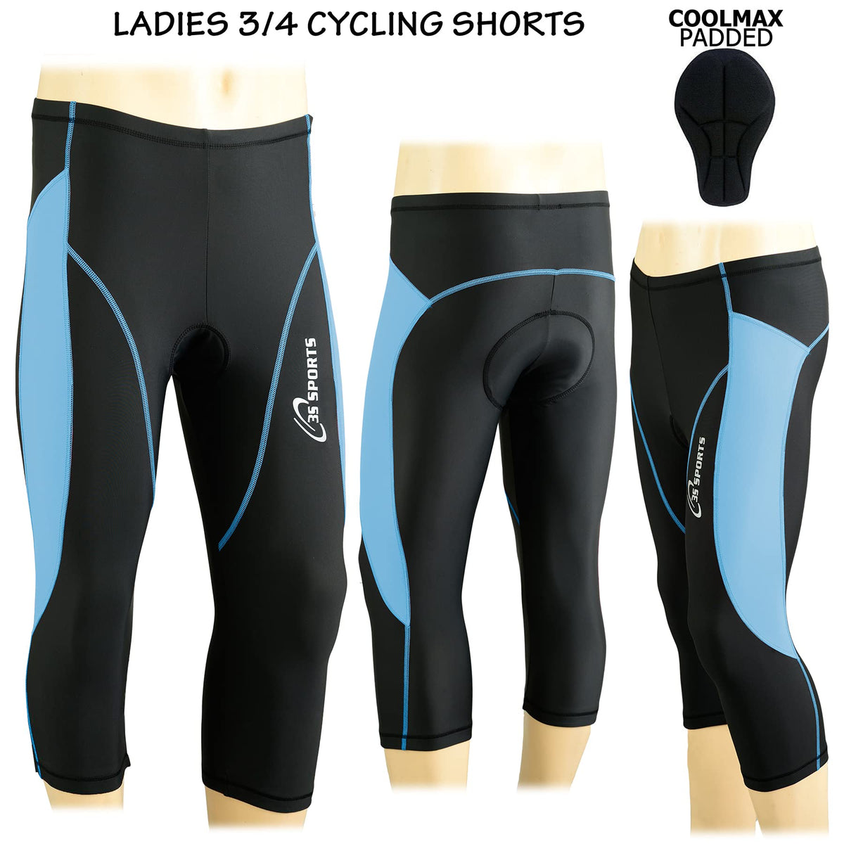 3S SPORTS Women's Cycling 3/4 Tights Padded Shorts Leggings Sportswear Bicycle Bottom Capris Pants for Exercise Bike Riding Running Gym Sports