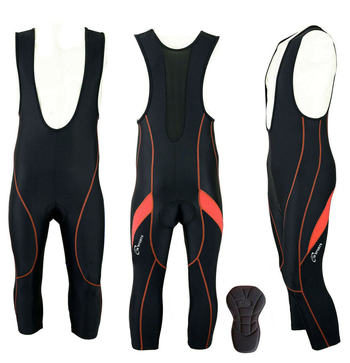 3S Sports Men's Cycling Bib Shorts Bike Tights Coolmax Padded 3/4 Bibs with Reflective Logo for Biking Sports Racing
