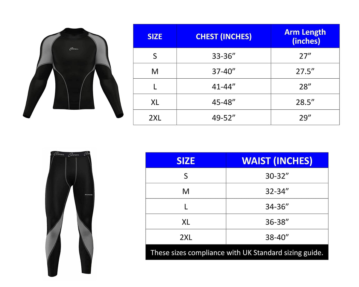3S SPORTS Men's Thermal Top & Bottom Boys Body Armour Long Sleeve Base Layer Compression Suit Thermals Shirt & Tights Leggings Underwear Set for Workout Skiing Running Hiking Cycling Outdoor Sports