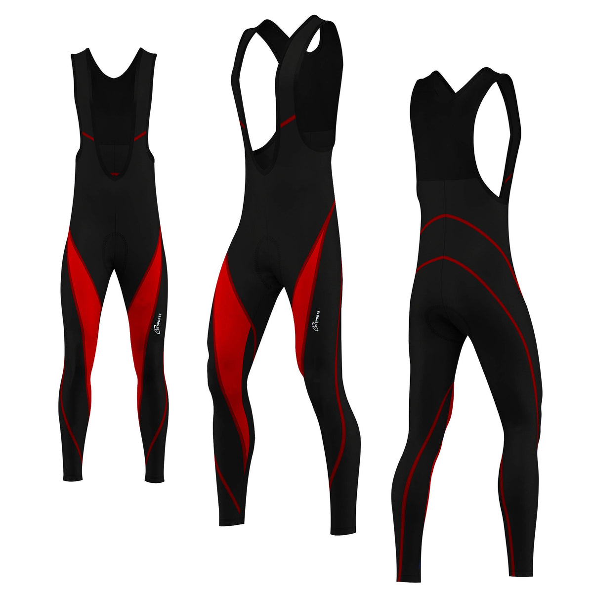 3S SPORTS Men's Cycling Bib Tights Coolmax Padded MTB Road Bike Long Pants Tights with Reflective Logo for Biking Outdoor Sports Racing Riding