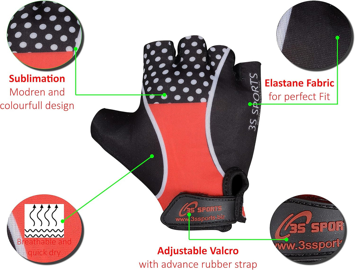 3S Sports Kids Padded Cycling Gloves Half Finger Mountain Bike Road MTB Biker Glove Cycle Bicycle BMX Riding Sports Outdoor Activities Sportswear Mitten for Boys and Girls