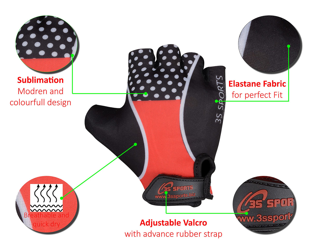 3S Sports Kids Padded Cycling Gloves Half Finger Mountain Bike Road MTB Biker Glove Cycle Bicycle BMX Riding Sports Outdoor Activities Sportswear Mitten for Boys and Girls