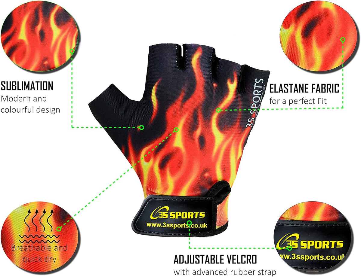 3S Sports CHILDREN KIDS BOYS GIRLS CYCLING PADDED GLOVES BMX BIKE CYCLE BICYCLE GLOVES FLAME