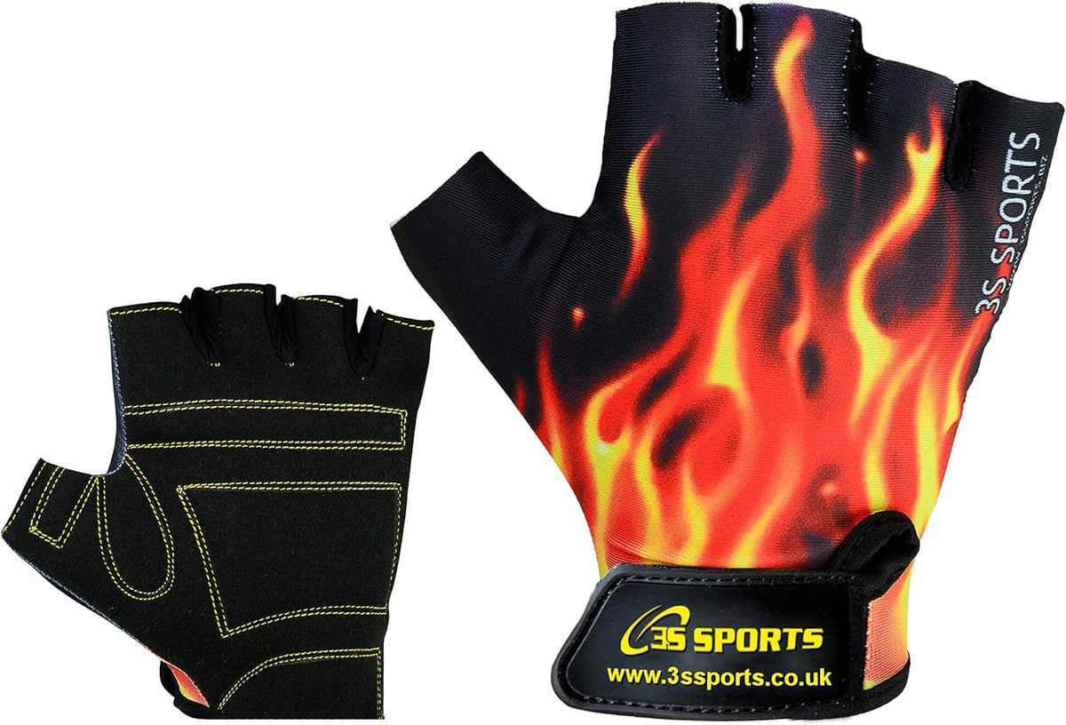 3S Sports CHILDREN KIDS BOYS GIRLS CYCLING PADDED GLOVES BMX BIKE CYCLE BICYCLE GLOVES FLAME
