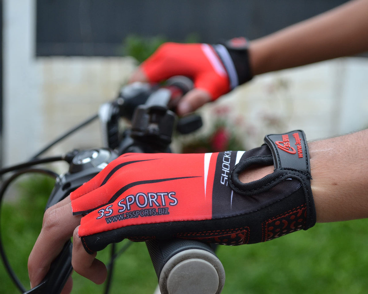 3S Sports Kids Cycling Half Finger Gloves Bicycle Mountain Bike Riding Outdoor Sports Short Fingers Glove Camping Hiking Climbing Mittens For Boys & Girls