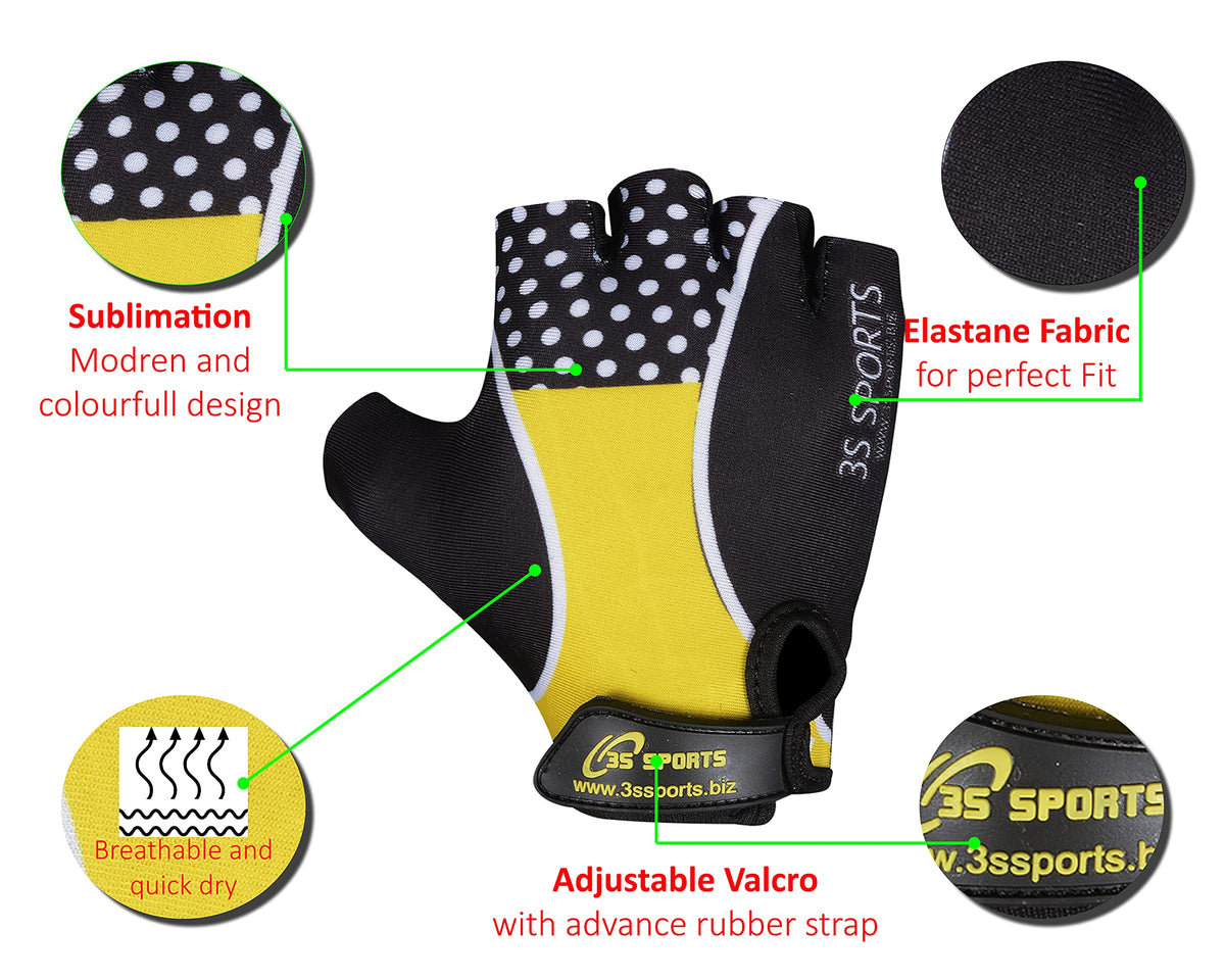 3S Sports Kids Padded Cycling Gloves Half Finger Mountain Bike Road MTB Biker Glove Cycle Bicycle BMX Riding Sports Outdoor Activities Sportswear Mitten for Boys and Girls