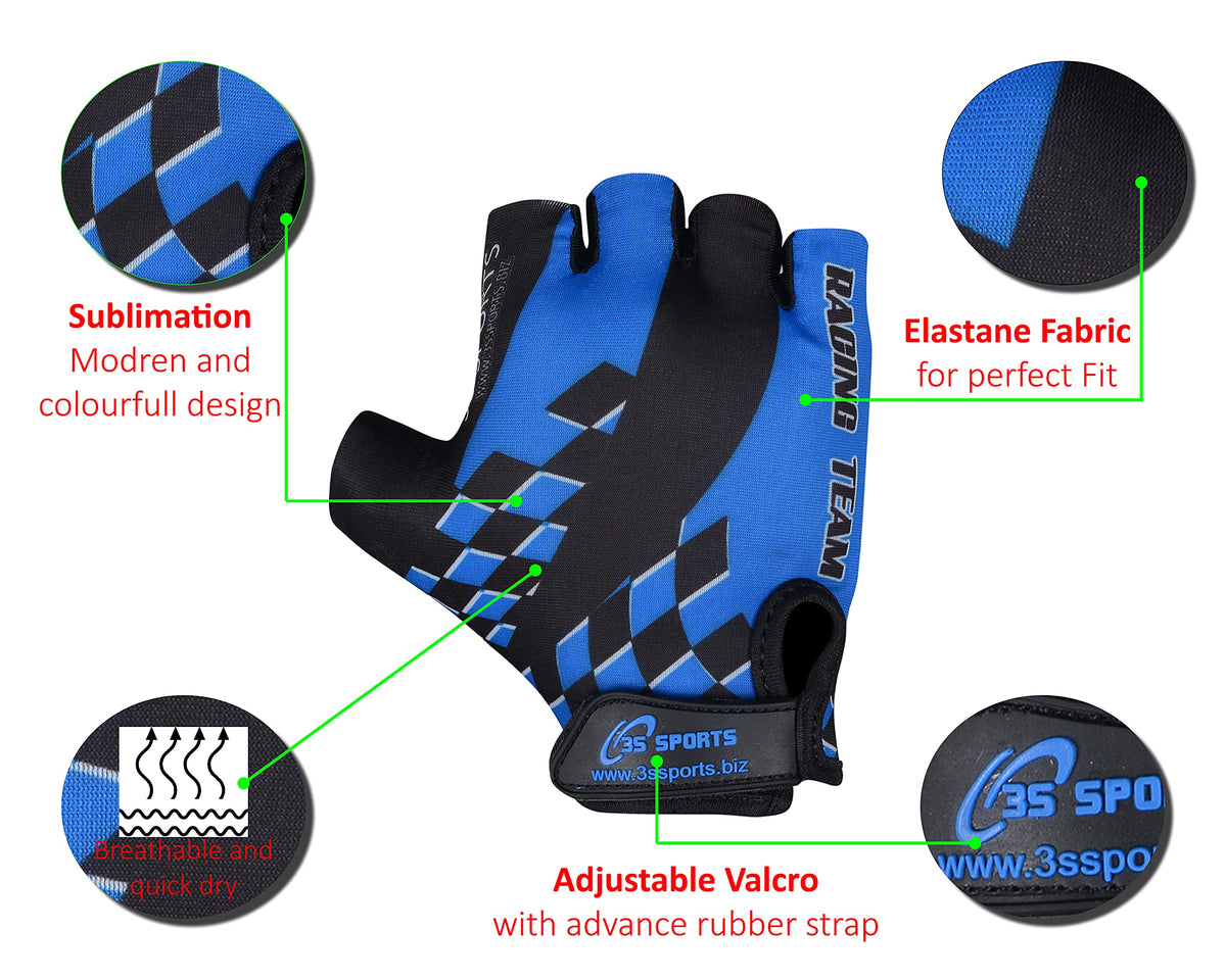 3S Sports Unisex Kids Cycling Gloves Boy's Girl's Half Finger Padded Glove For Biking Hiking Camping & Outdoor Sports
