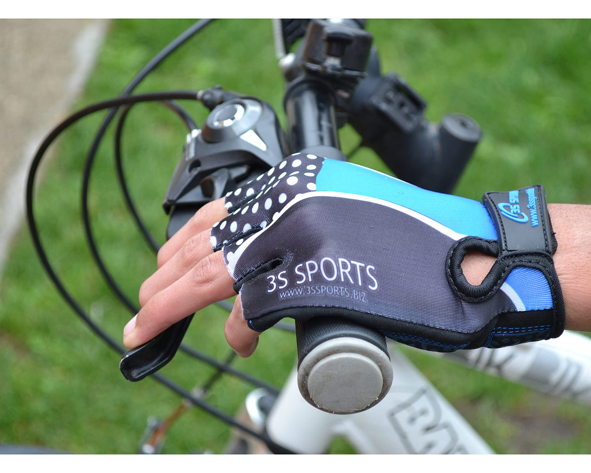 3S Sports Kids Padded Cycling Gloves Half Finger Mountain Bike Road MTB Biker Glove Cycle Bicycle BMX Riding Sports Outdoor Activities Sportswear Mitten for Boys and Girls