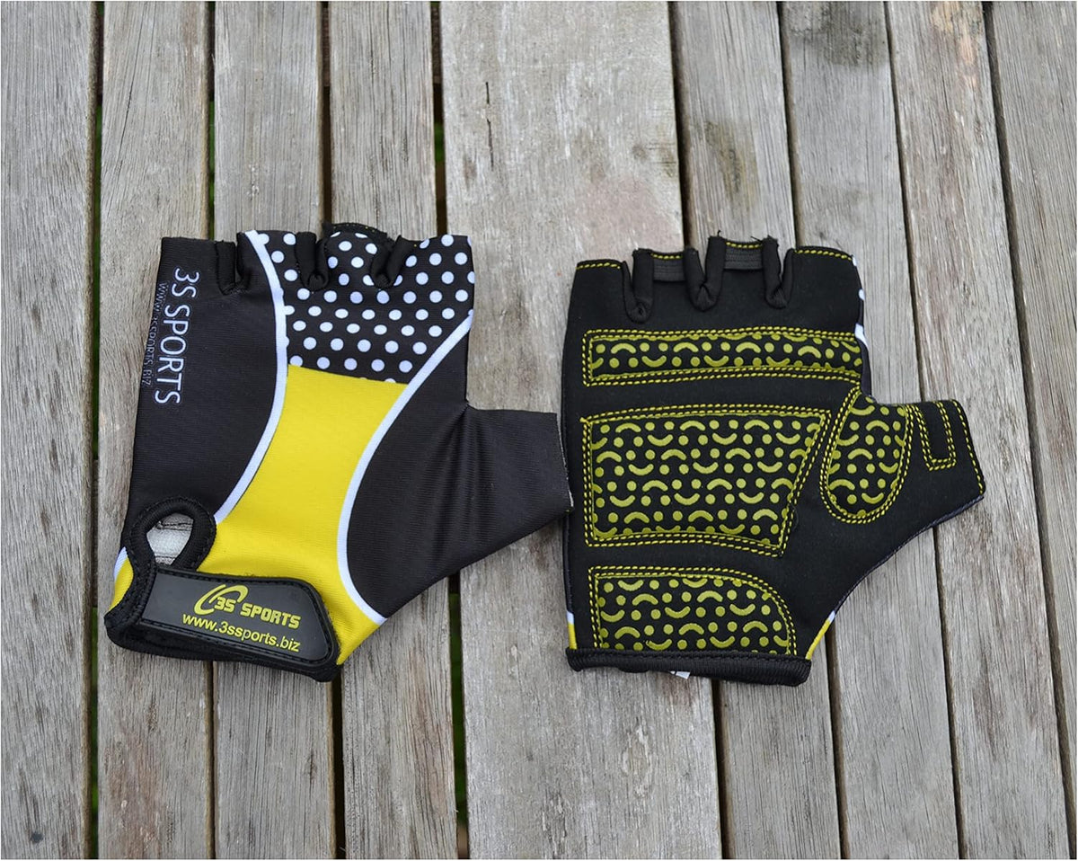 3S Sports Kids Padded Cycling Gloves Half Finger Mountain Bike Road MTB Biker Glove Cycle Bicycle BMX Riding Sports Outdoor Activities Sportswear Mitten for Boys and Girls