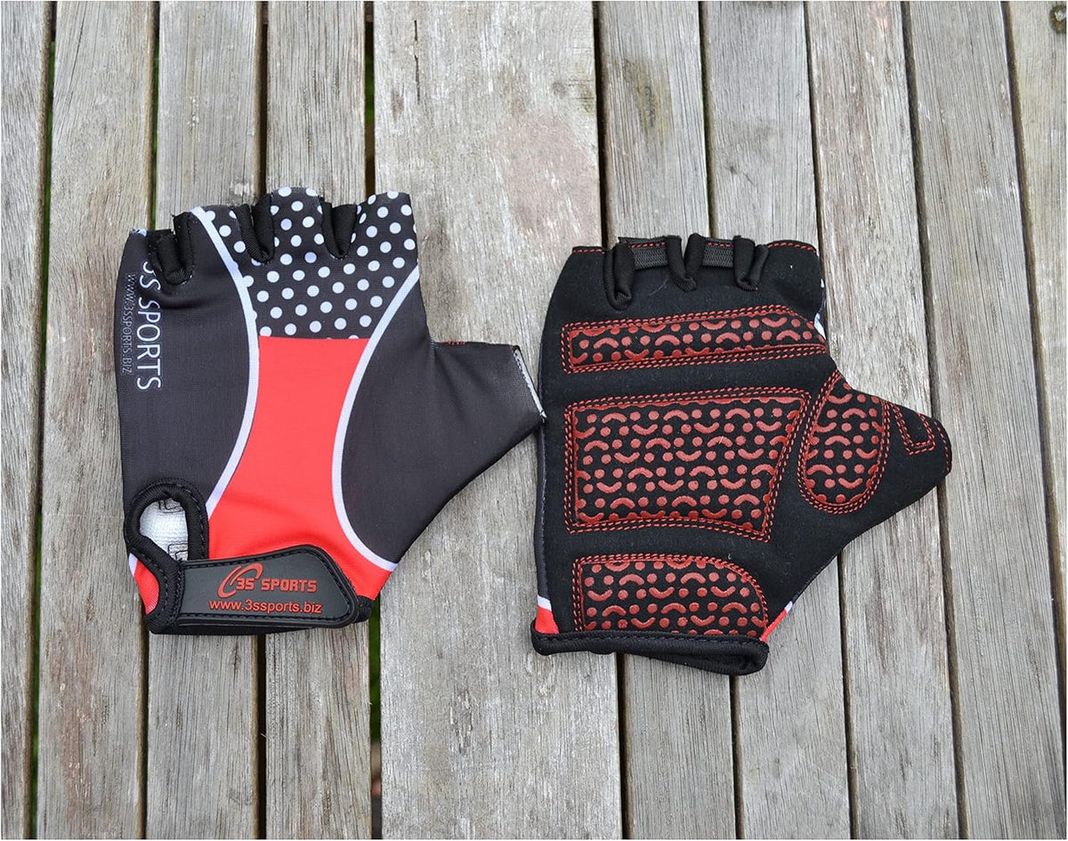 3S Sports Kids Padded Cycling Gloves Half Finger Mountain Bike Road MTB Biker Glove Cycle Bicycle BMX Riding Sports Outdoor Activities Sportswear Mitten for Boys and Girls