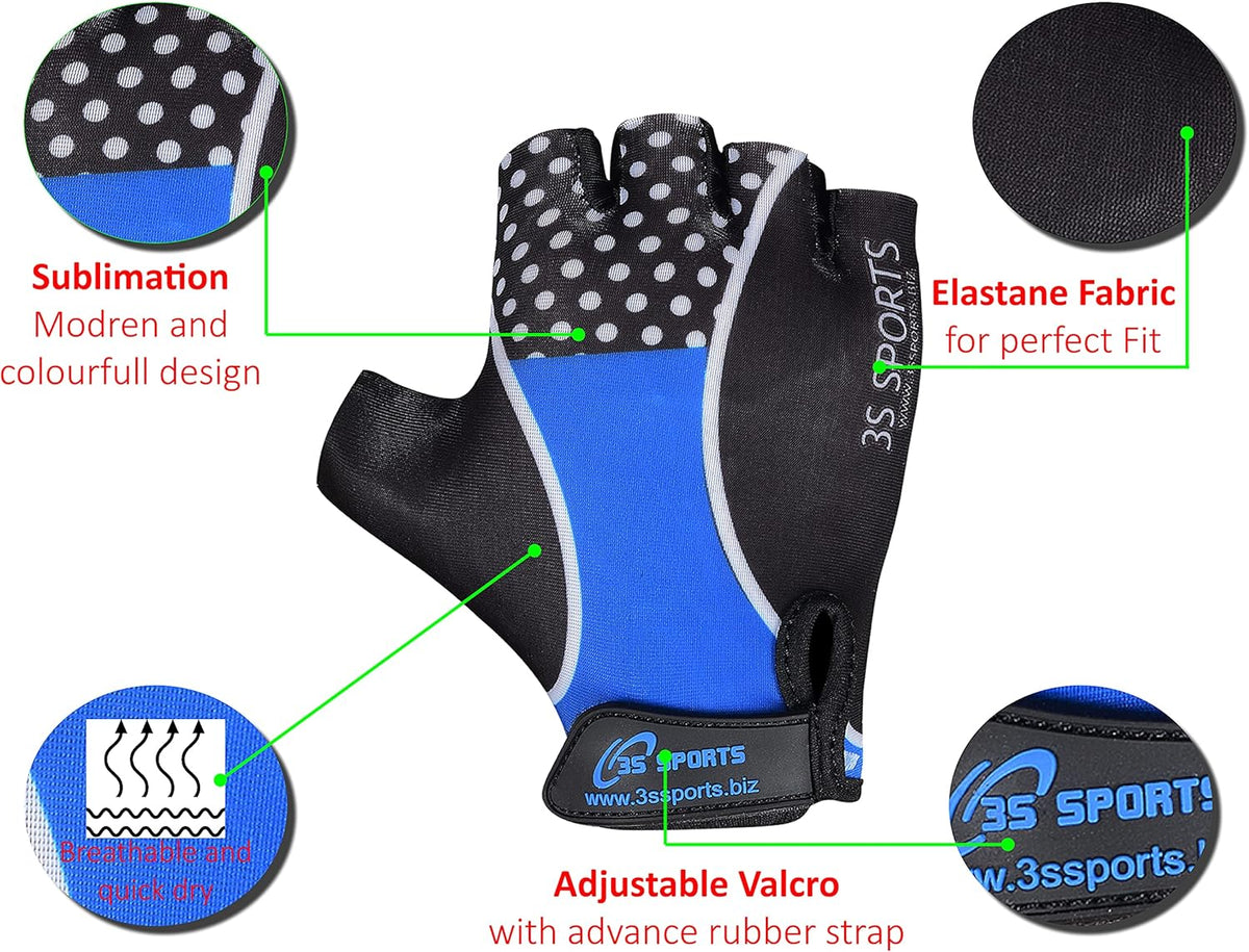 3S Sports Kids Padded Cycling Gloves Half Finger Mountain Bike Road MTB Biker Glove Cycle Bicycle BMX Riding Sports Outdoor Activities Sportswear Mitten for Boys and Girls